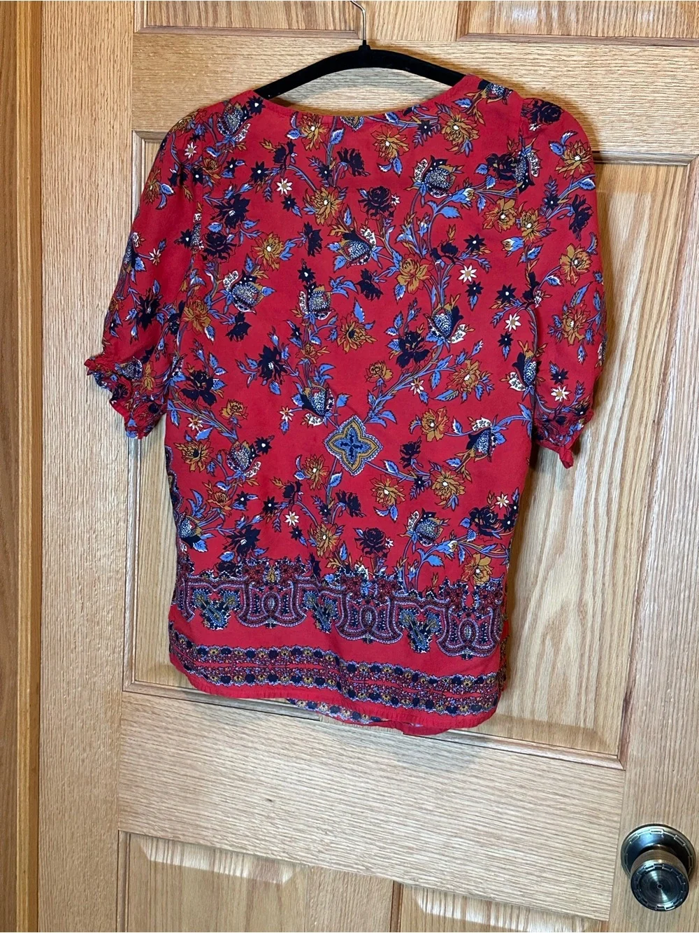 Lucky Brand Medium Red Floral Boho Peasant Babydoll Blouse Square Neck Top - Picture 2 of 6